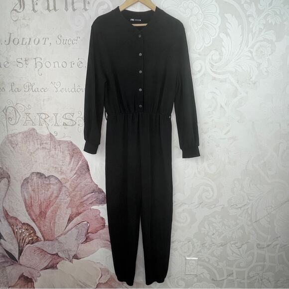 Zara Black Knit Jumpsuit One Piece Size Large - Picture 1 of 13
